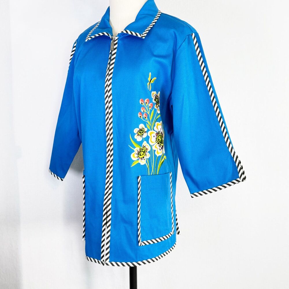 Bob Mackie | NWT | Wearable Art | Blue with Flower Bouquet in Pocket | Sz L